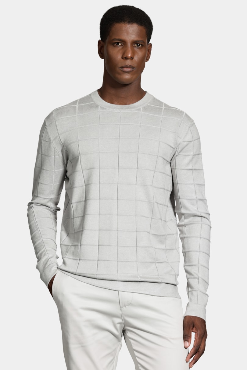 Tricot Manga Longa Jacquard New Square Gelo