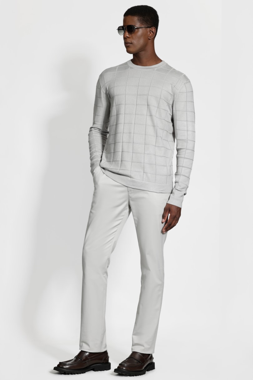 Tricot Manga Longa Jacquard New Square Gelo
