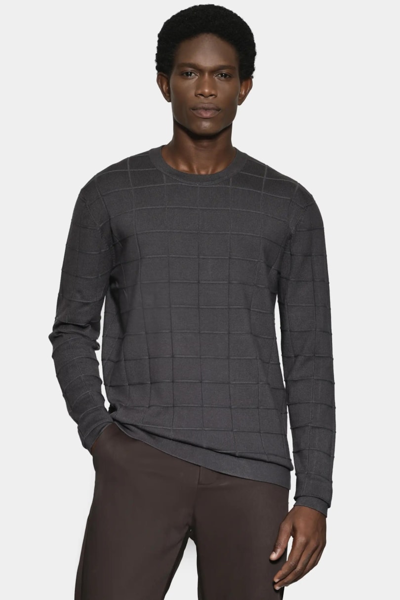 Tricot Manga Longa Jacquard New Square Grafite
