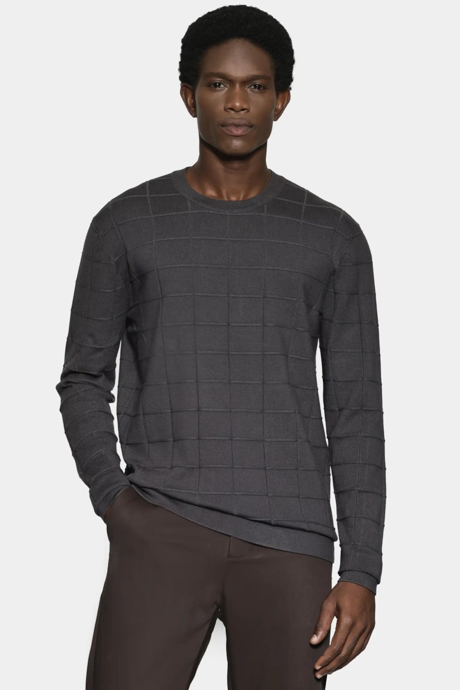 Tricot Manga Longa Jacquard New Square Grafite — foto 1 de 5