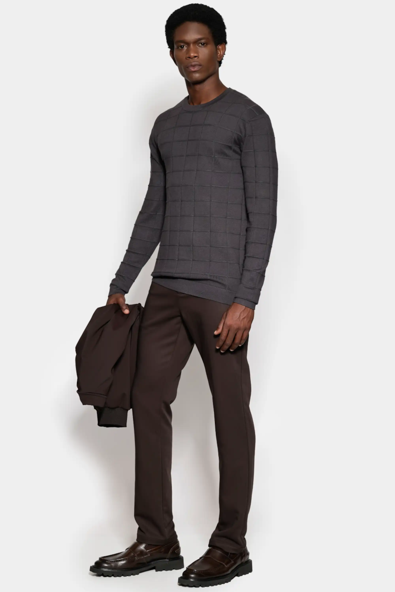 Tricot Manga Longa Jacquard New Square Grafite