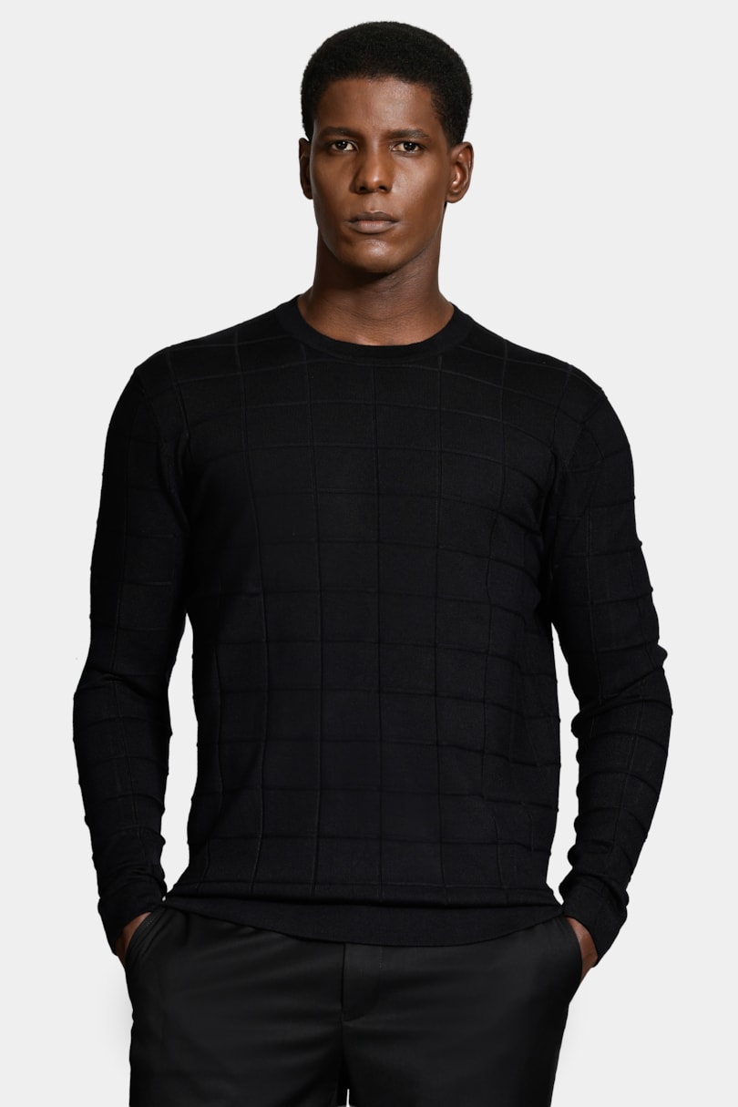 Tricot Manga Longa Jacquard New Square Preto
