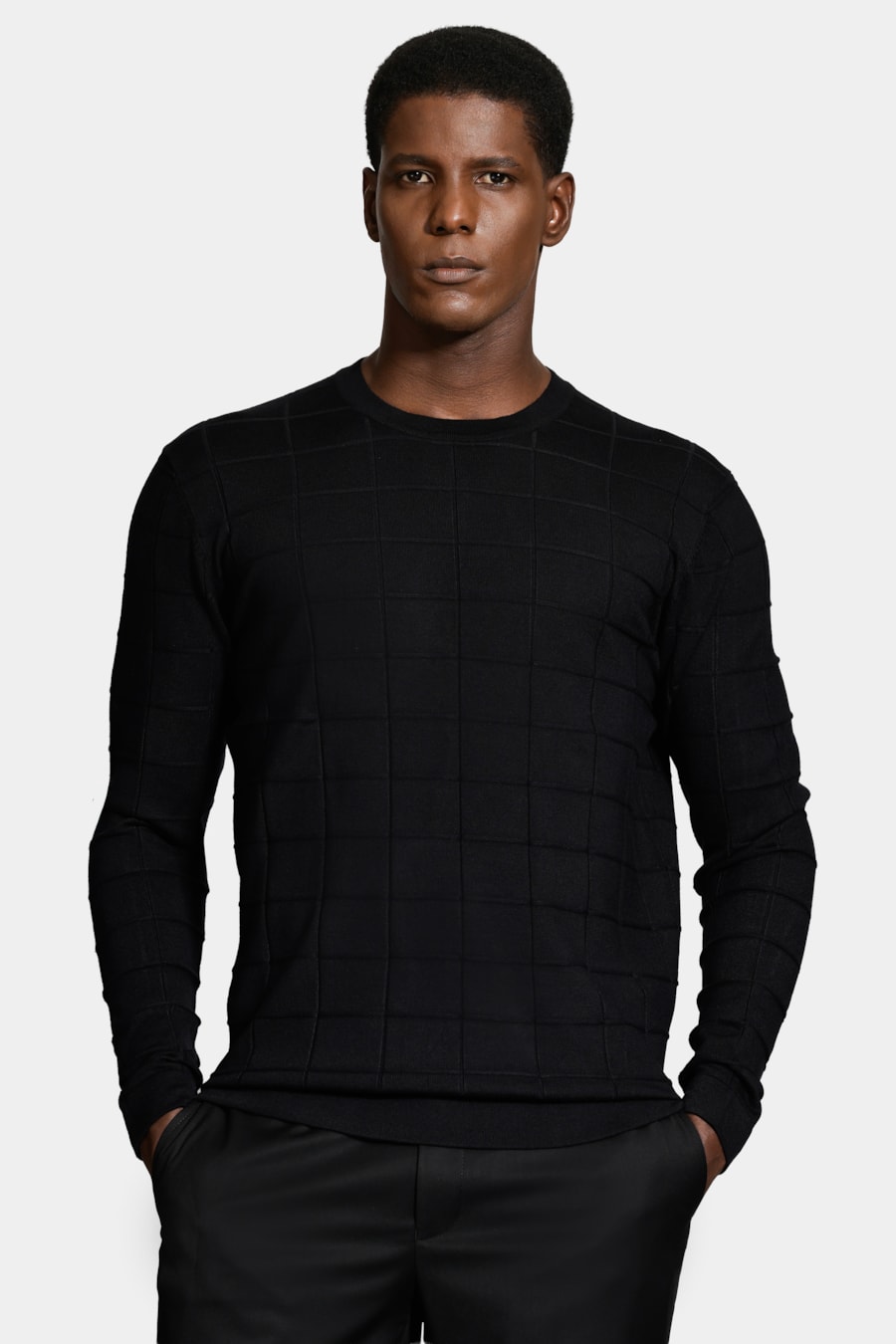 Tricot Manga Longa Jacquard New Square Preto — foto 1 de 5
