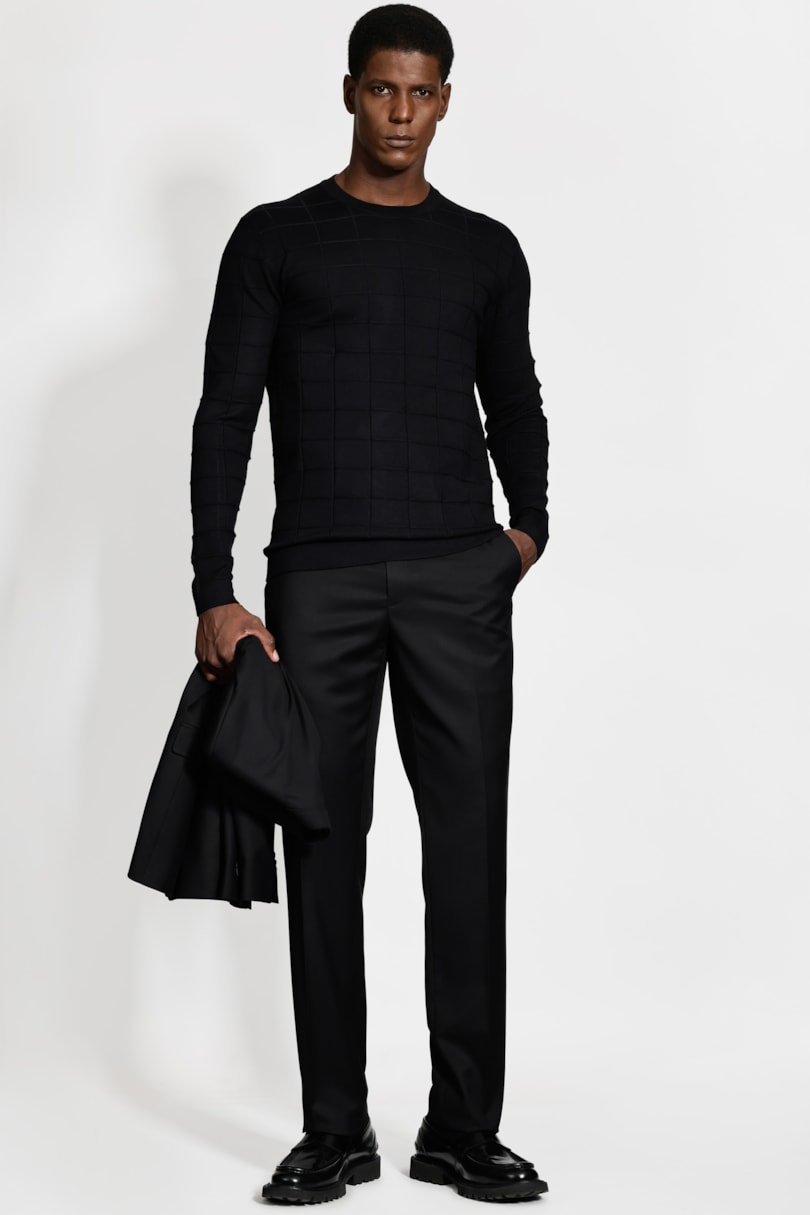 Tricot Manga Longa Jacquard New Square Preto