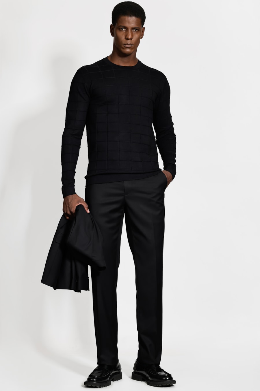 Tricot Manga Longa Jacquard New Square Preto — foto 2 de 5