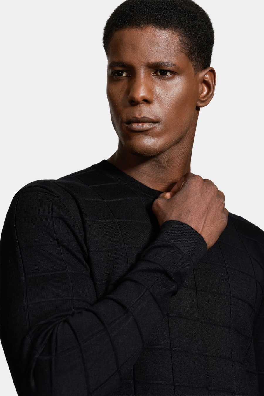 Tricot Manga Longa Jacquard New Square Preto — foto 3 de 5