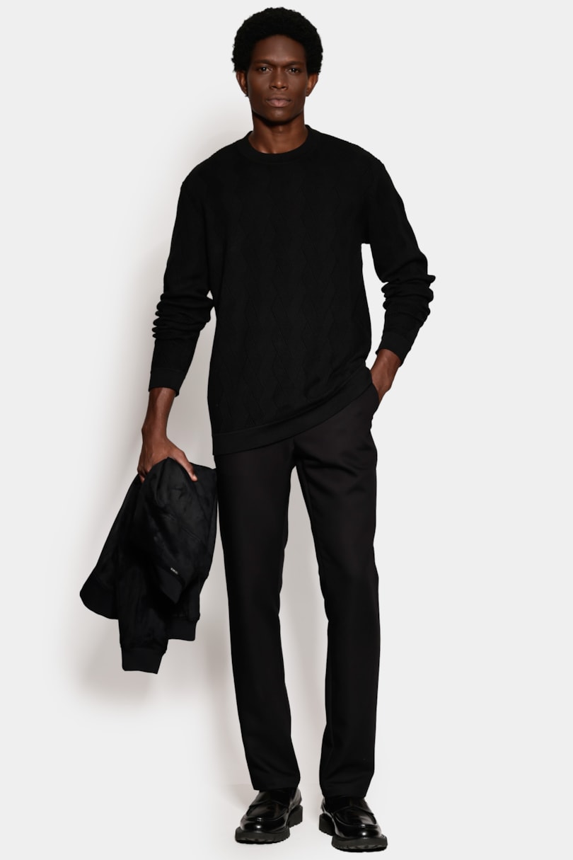 Tricot Manga Longa Jacquard Tresse Preto