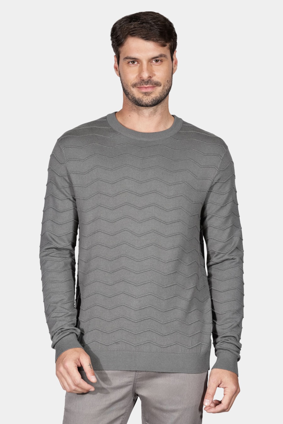 Tricot Manga Longa Jacquard Zigue Zague Grafite — foto 1 de 5