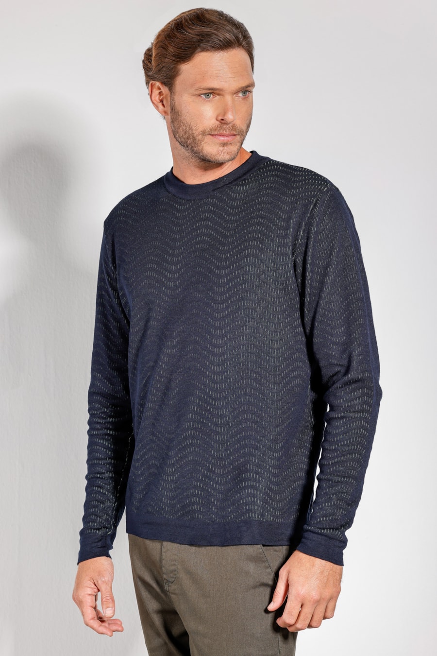 Tricot Manga Longa Mesh Marinho Com Verde Limão — foto 4 de 5