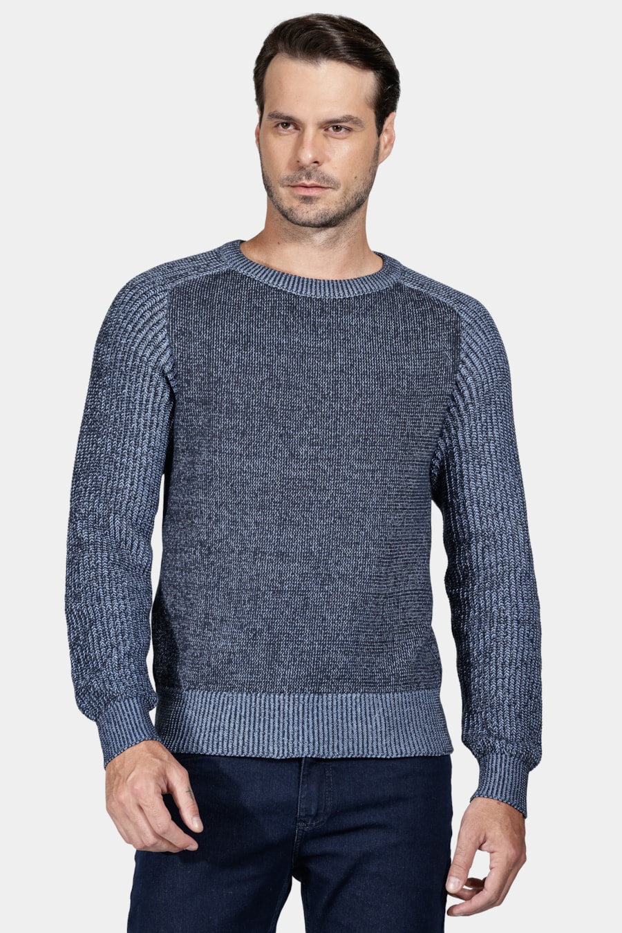 Tricot Manga Longa Raglan Binado Marinho — foto 1 de 5