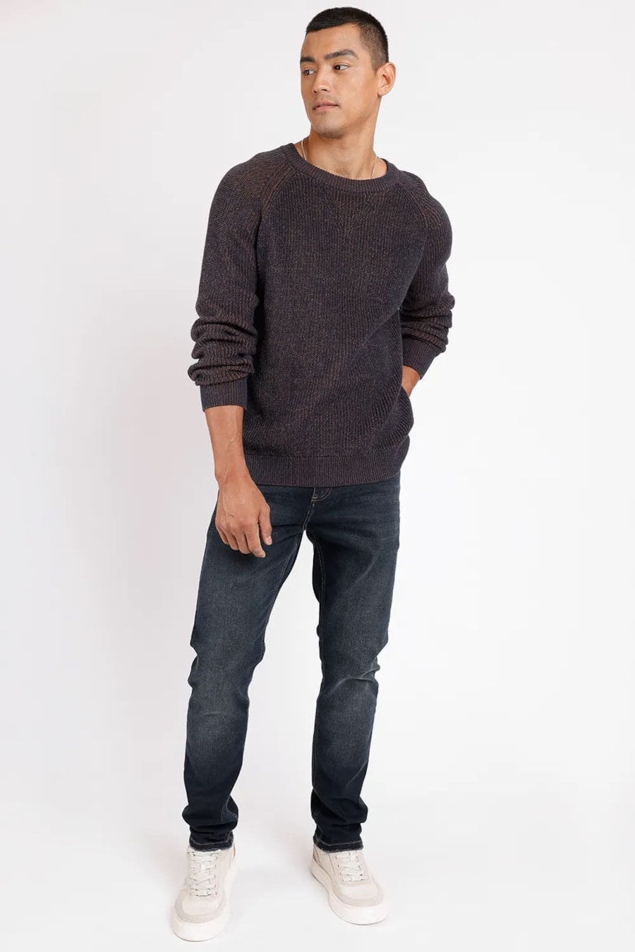 Tricot Manga Longa Raglan Mixed Marinho — foto 2 de 4