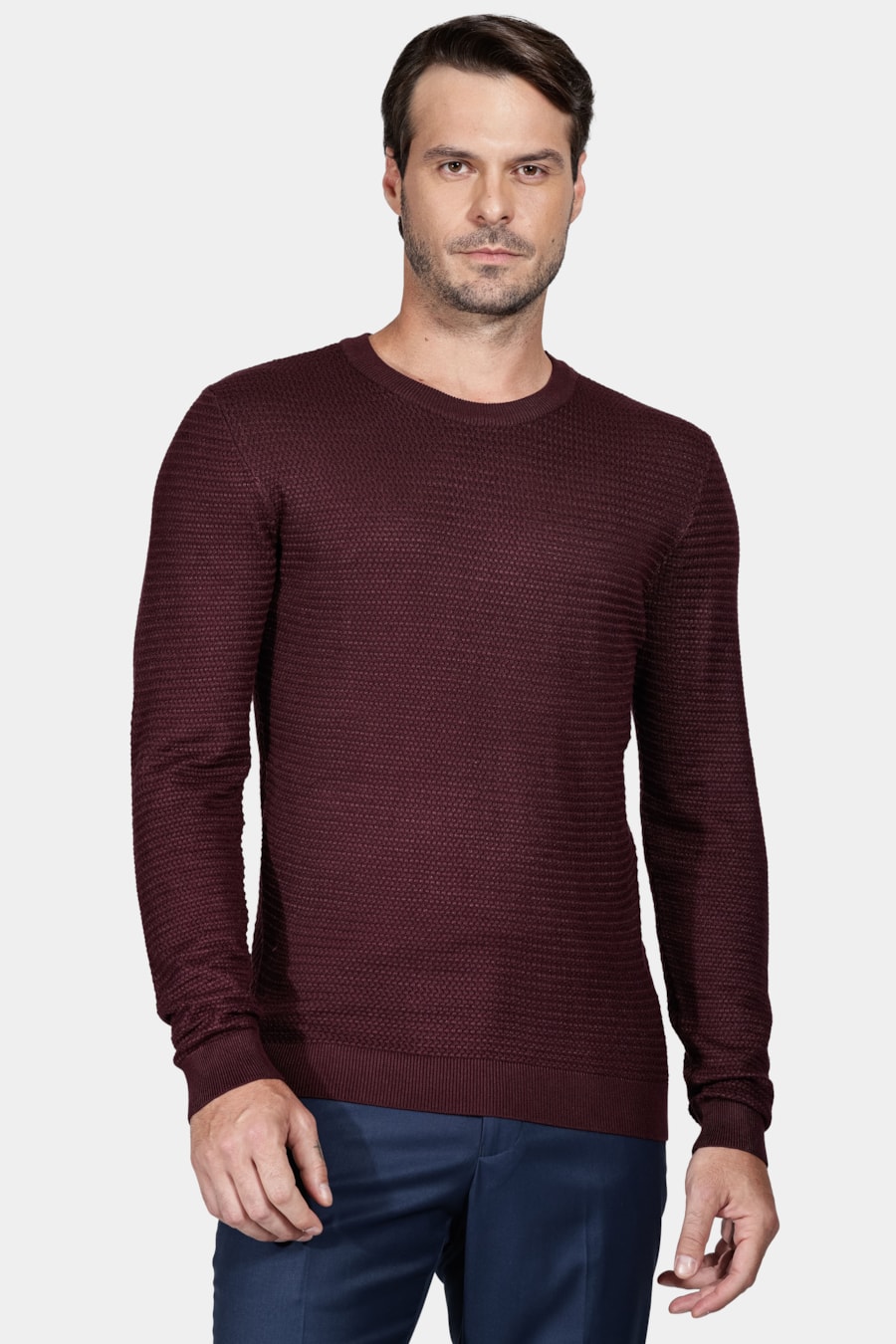 Tricot Manga Longa Viscose Jacquard Bordeaux — foto 1 de 6