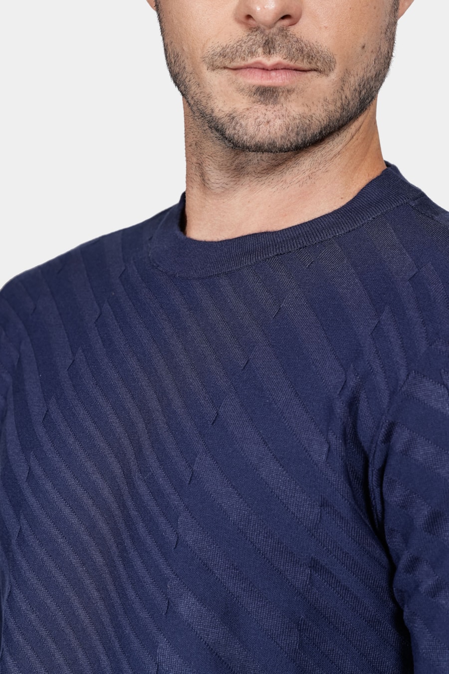 Tricot Manga Longa Viscose Jacquard Faixas Marinho — foto 3 de 5