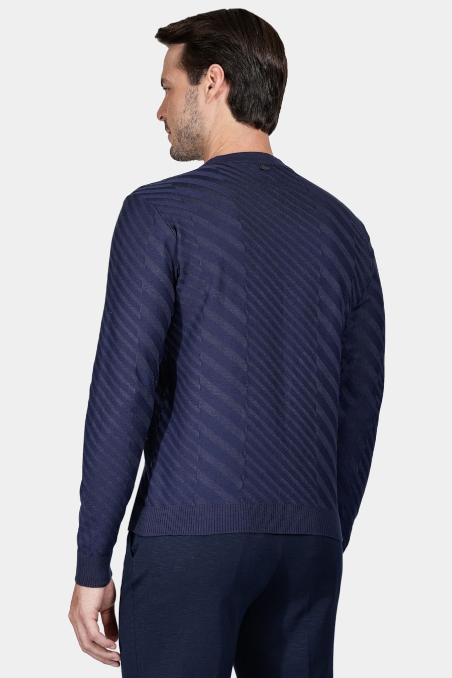 Tricot Manga Longa Viscose Jacquard Faixas Marinho — foto 4 de 5