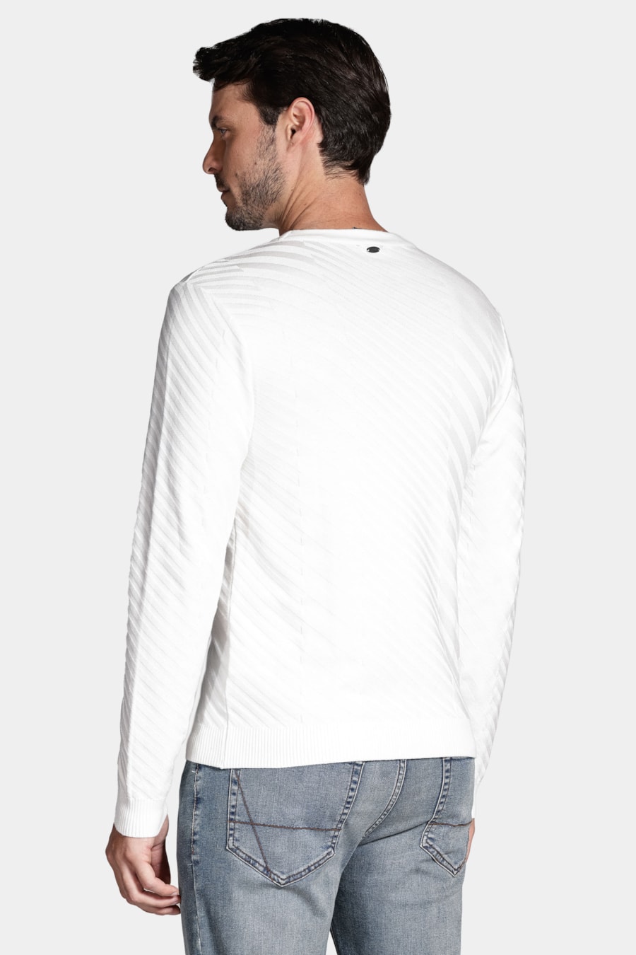 Tricot Manga Longa Viscose Jacquard Faixas Off White — foto 4 de 5