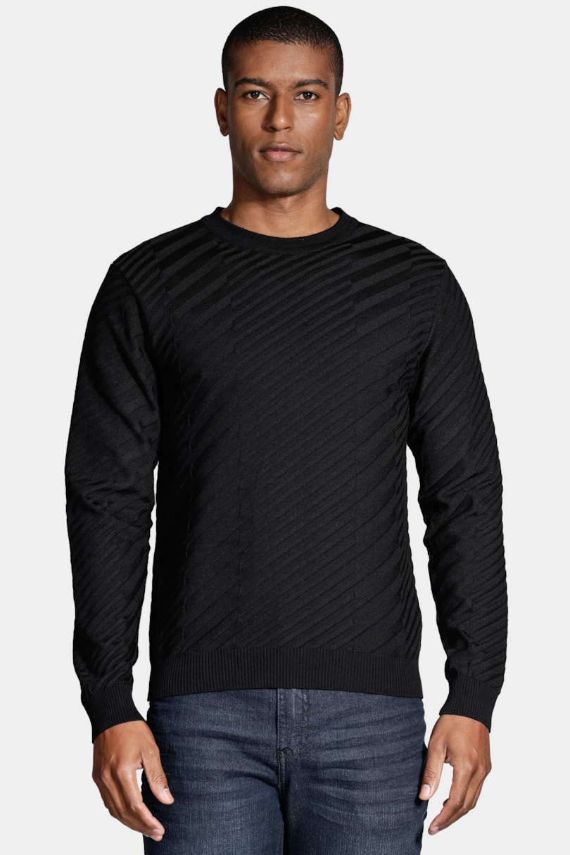 Tricot Manga Longa Viscose Jacquard Faixas Preto