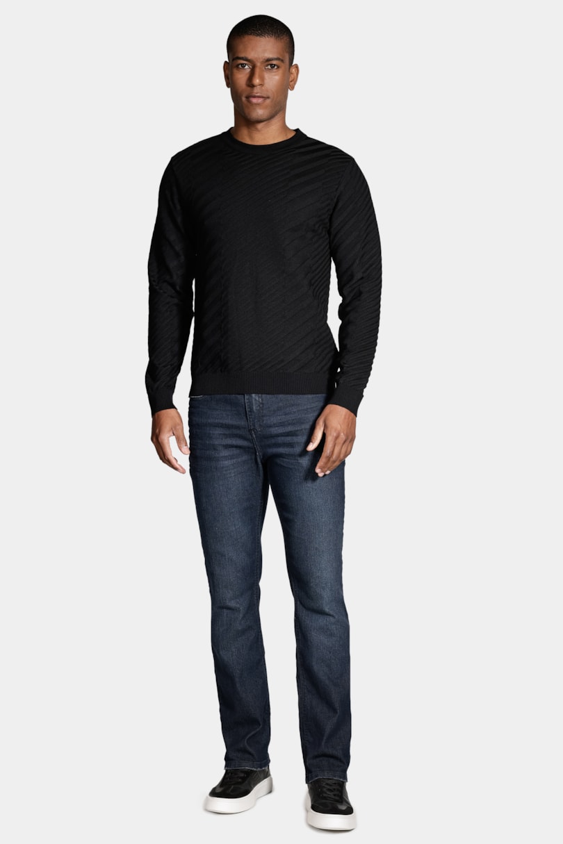 Tricot Manga Longa Viscose Jacquard Faixas Preto