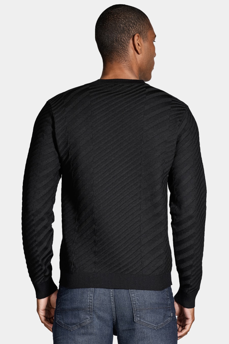 Tricot Manga Longa Viscose Jacquard Faixas Preto — foto 4 de 5