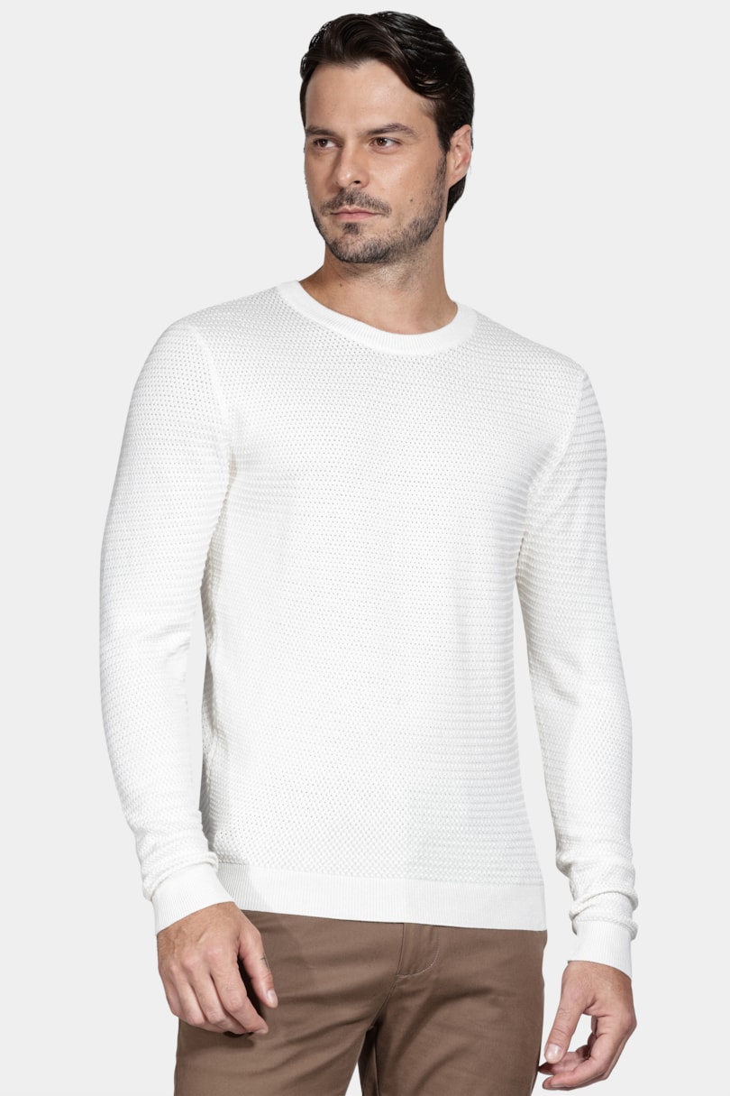 Tricot Manga Longa Viscose Jacquard Off White